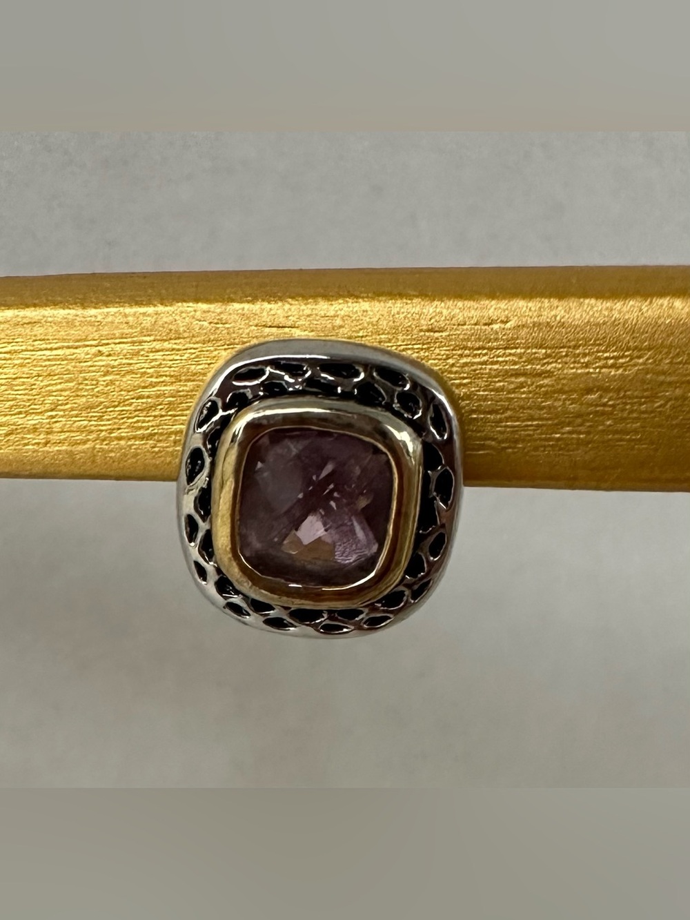 Two-toned Square Stud Premier Design Earrings with Purple Stone - Picture 4 of 12